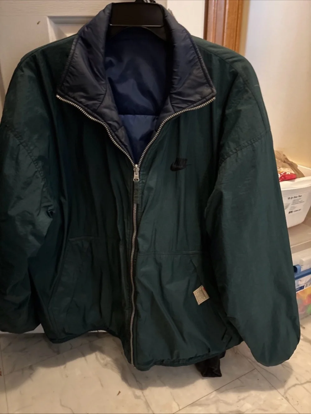 Nike Men’s Blue Quilted Puffer Jacket with Swoosh - Picture 2 of 3
